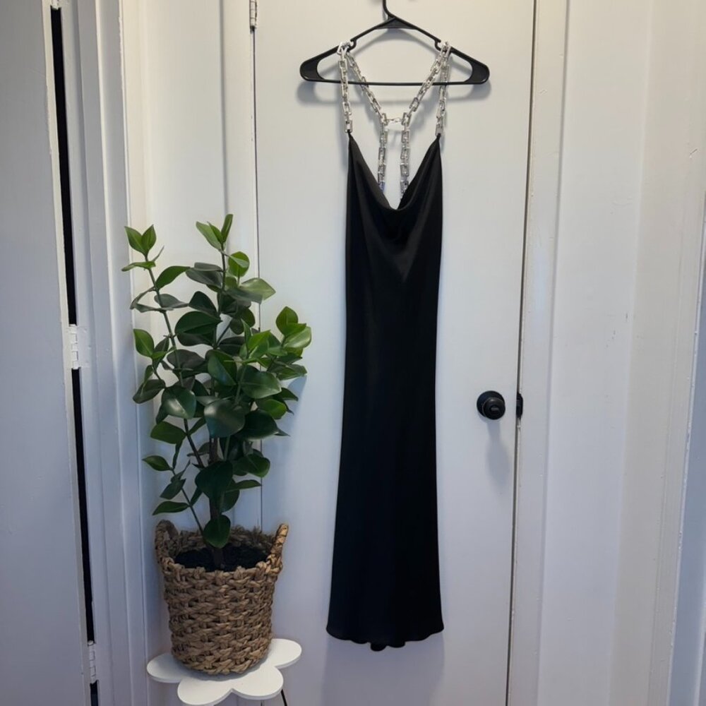Zara chain satin effect maxi dress, size S
